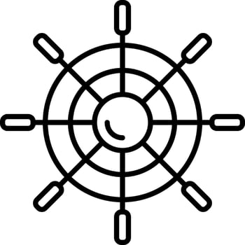 Black line art ship steering wheel. vector