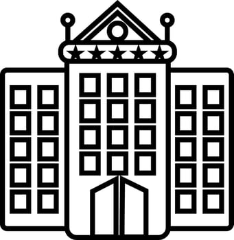 Black line art hotel in flat style. vector