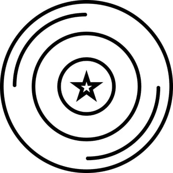 Black line art flying disc in flat style. vector