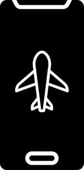 Flat illustration of airplane on smartphone back cover icon. vector