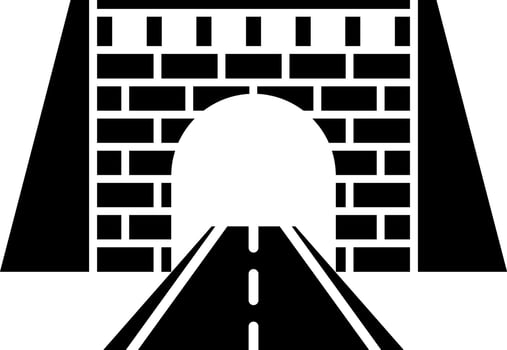 Road tunnel icon in Black and White color. vector