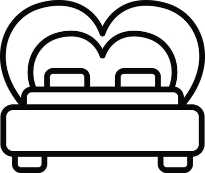 Heart shape bed icon in thin line art. vector