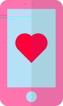 Heart symbol on smartphone icon in flat style. vector