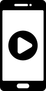 Video play button on smartphone screen glyph icon. vector