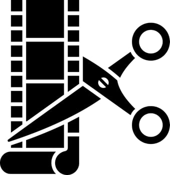 Glyph film strip with scissors icon or symbol. vector