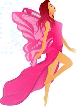 Young girl in pink costume with wings on white background. vector