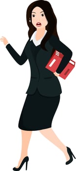 Stressed business woman running with document file. vector