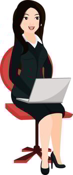 Business woman sitting on chair and holding laptop. vector