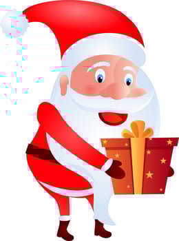Illustration of santa claus holding gift box. vector