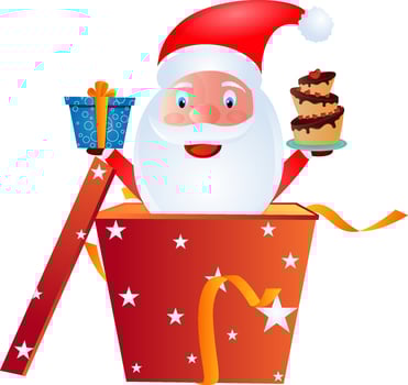 Santa claus character with surprise gift box. vector