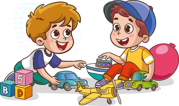 cute little kids playing with toys together vector