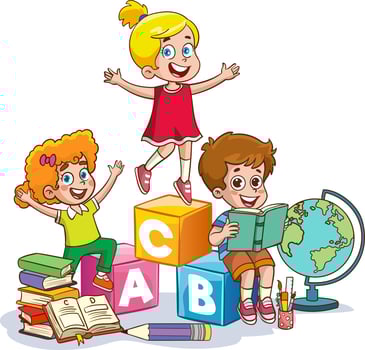 Vector Illustration of Kids Playing with Alphabet Blocks