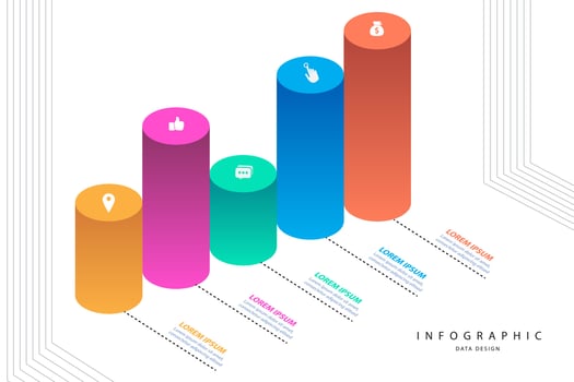 Infographic elements data visualization vector design template. parts or processes. workflow layout, diagram. Business concept presentation, glowing gradient 3d chart, graph, illustration.