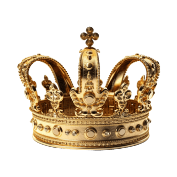 Golden royal crown isolated on transparent background. png