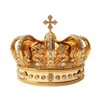 Golden royal crown isolated on transparent background. png