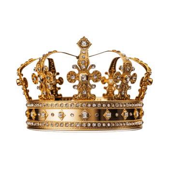 Golden royal crown isolated on transparent background. png