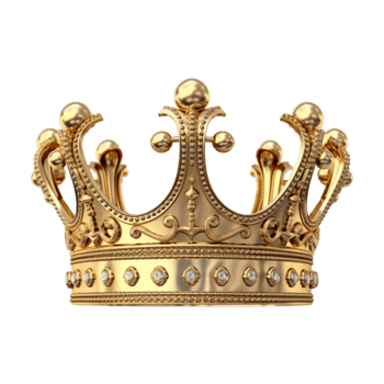 Golden royal crown isolated on transparent background. png