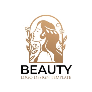 Beautiful Woman Logo With Gold Leaves and Flowers vector
