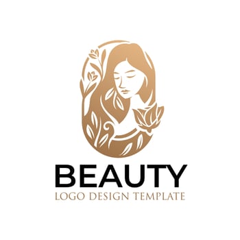 Beautiful Woman Logo With Gold Leaves and Flowers vector