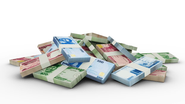 3D rendering of Stacks of Nigerian naira notes png