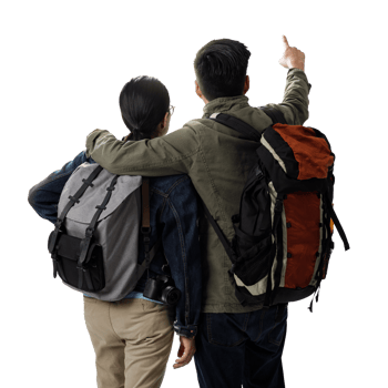 Travelers couple with the backpack transparent background pnge, Adventure and travel in the mountains region concept png