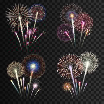 Groups of realistic fireworks vector