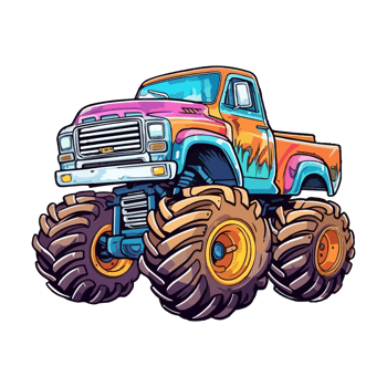 Monster Truck Jumping pop art style, Monster Truck Sticker, pastel cute colors, . png