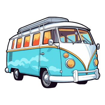 Colorful retro minivan camper car modern pop art style, retro minivan camper car Sticker, pastel cute colors, . png