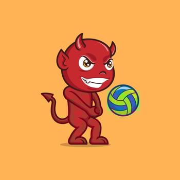 cute cartoon devil playing volleyball vector
