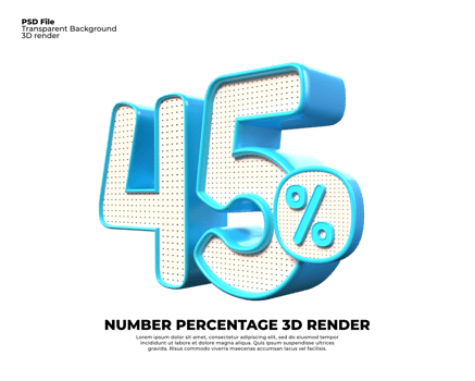 3D number 45 percent discount render PNG color blue