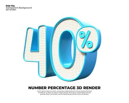 3D number 40 percent discount render PNG color blue