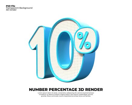 3D number 10 percent discount render PNG color blue