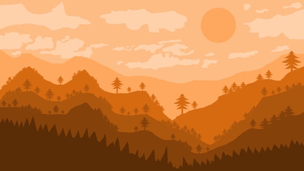 Abstract wall art. Beautiful forest and mountain scenery with warm color composition for home wall decoration vector