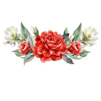 red floral border with greenery leaves watercolor png