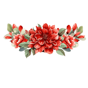 red floral border with greenery leaves watercolor png