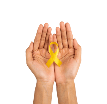 Two hand holding awareness yellow ribbon isolated png