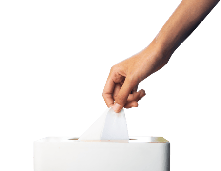 hand pulling tissue sheet from storage box png