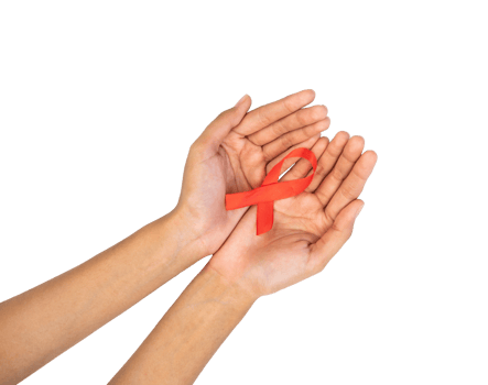 Hands holding red ribbon awareness symbol isolated png