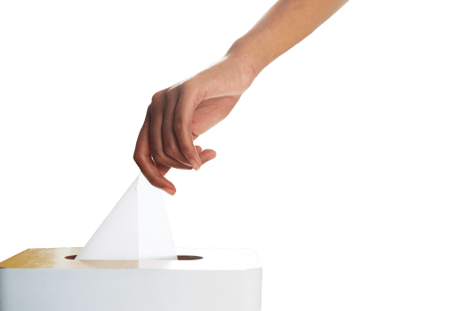 hand pulling tissue in storage box isolated png
