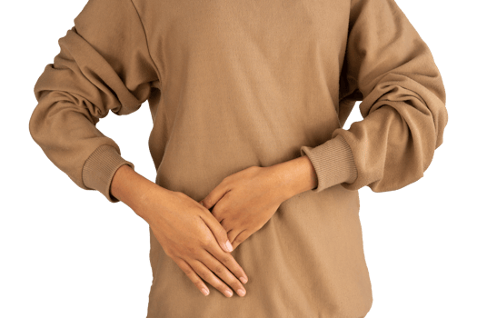 woman holding the abdomen of the kidney with both hands png