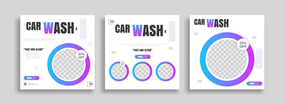 car wash social media post template background. square banner promotion illustration vector