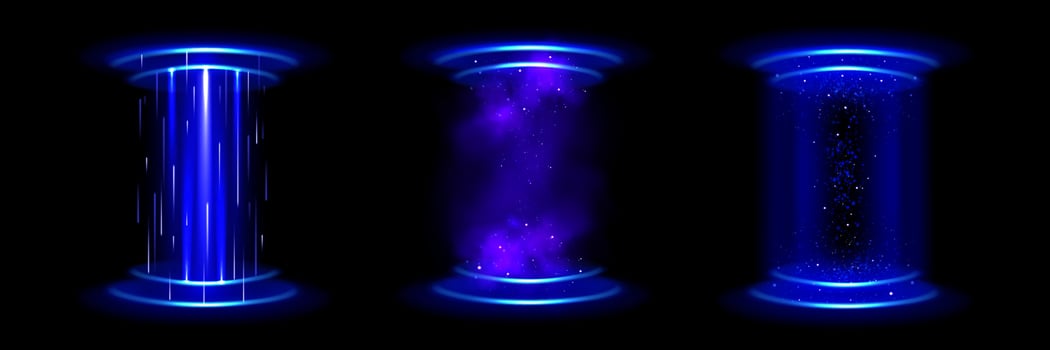 Magic portal, teleport with hologram effect vector