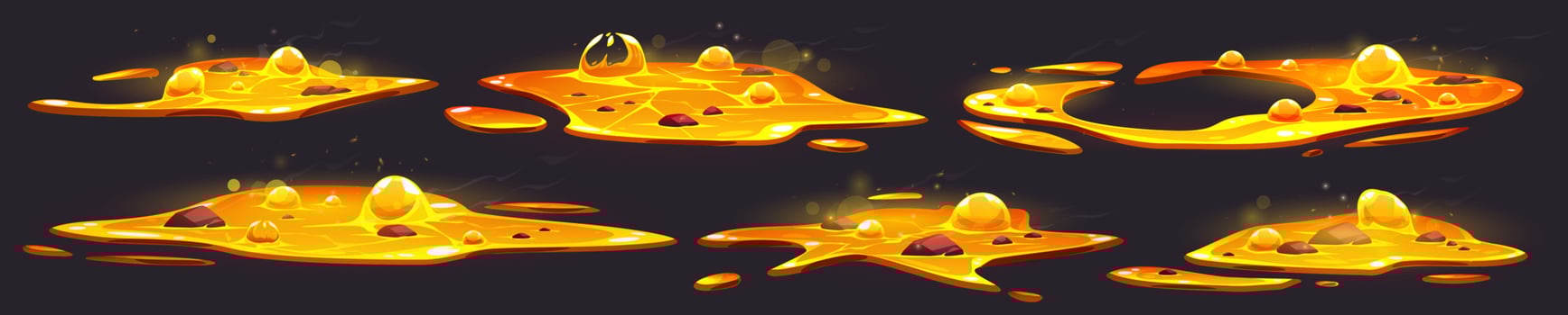 Hot liquid lava puddle fx with orange bubble 2d vector