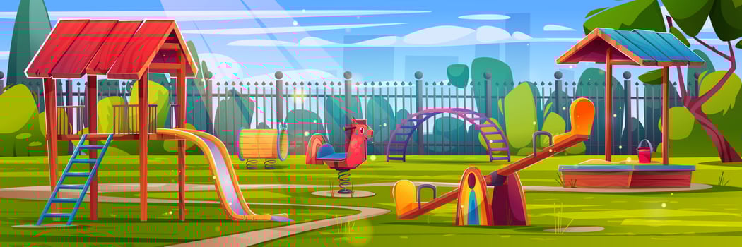 Playground park in kindergarten cartoon landscape vector