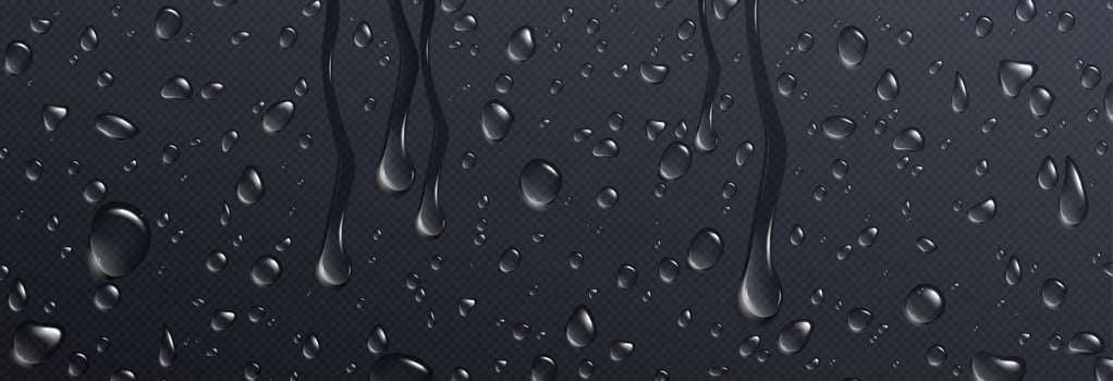 Realistic water drops on black surface vector