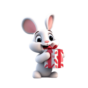 a rabbit holding a gift box 3d cartoon character png