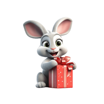a rabbit holding a gift box 3d cartoon character png