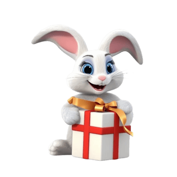 a rabbit holding a gift box 3d cartoon character png