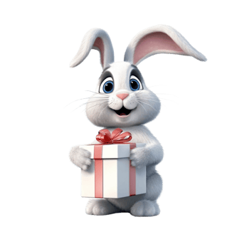 a rabbit holding a gift box 3d cartoon character png