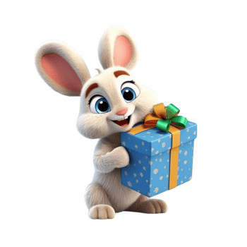 a rabbit holding a gift box 3d cartoon character png
